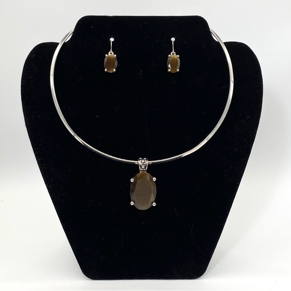 Brown Faceted Stone Pendant & Earrings Set - Picture 7 of 7